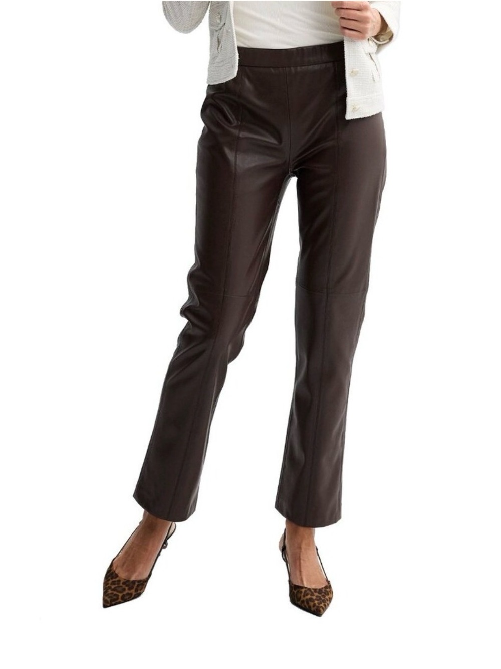 Women's Jaclyn Smith Pull-On Pants Olive Green Faux Leather NWOT Loose Threads